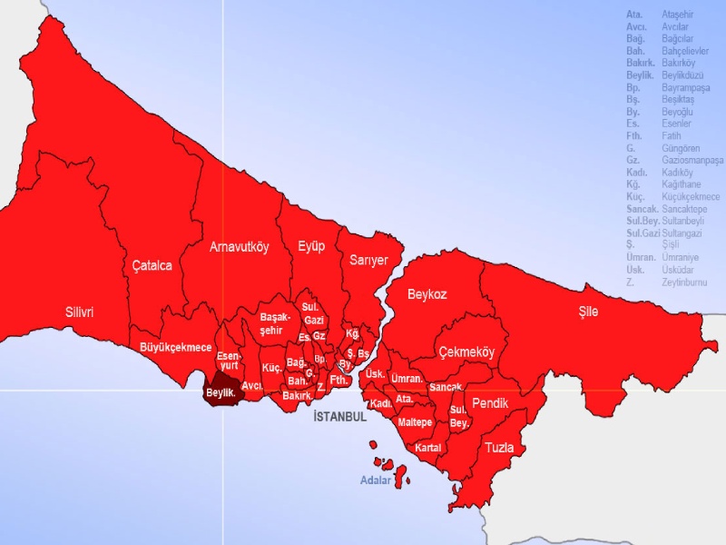 نقشه منطقه بیلیکدوزو استانبول