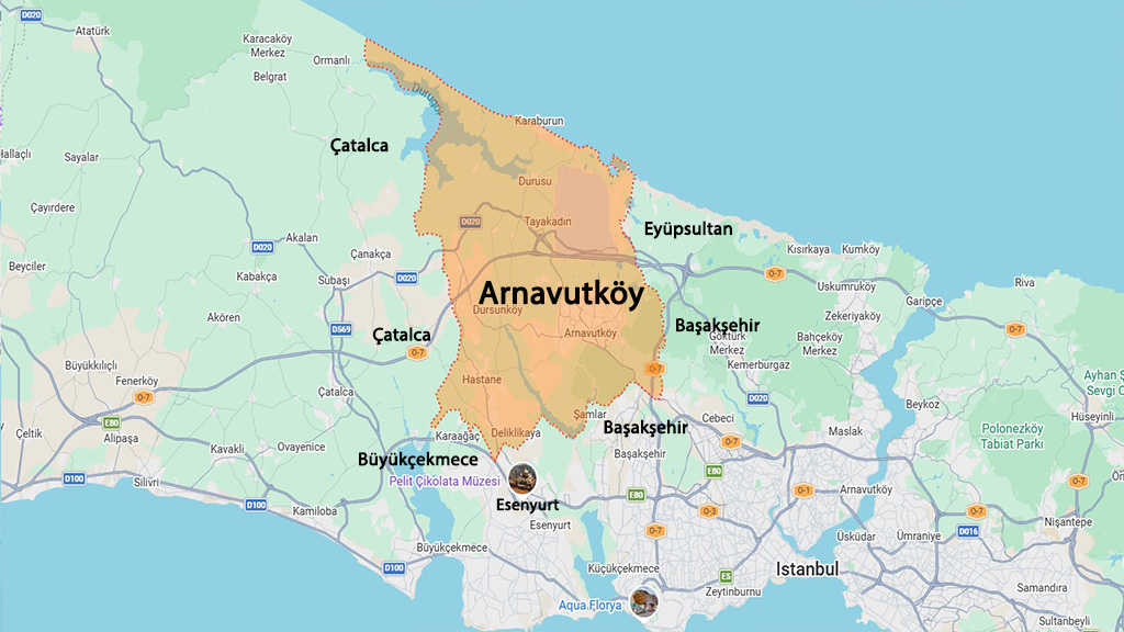 نقشه منطقه آرناووت کوی استانبول و مناطق اطراف برای بررسی موقعیت و خرید ملک در آرناووت کوی