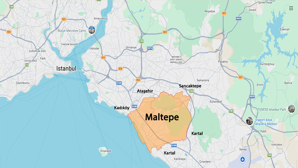 نقشه منطقه مالتپه استانبول و مناطق اطراف برای بررسی موقعیت و خرید ملک در بیکوز