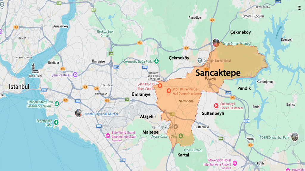 نقشه منطقه سنجاک تپه استانبول و مناطق اطراف برای بررسی موقعیت و خرید ملک در سنجاک تپه