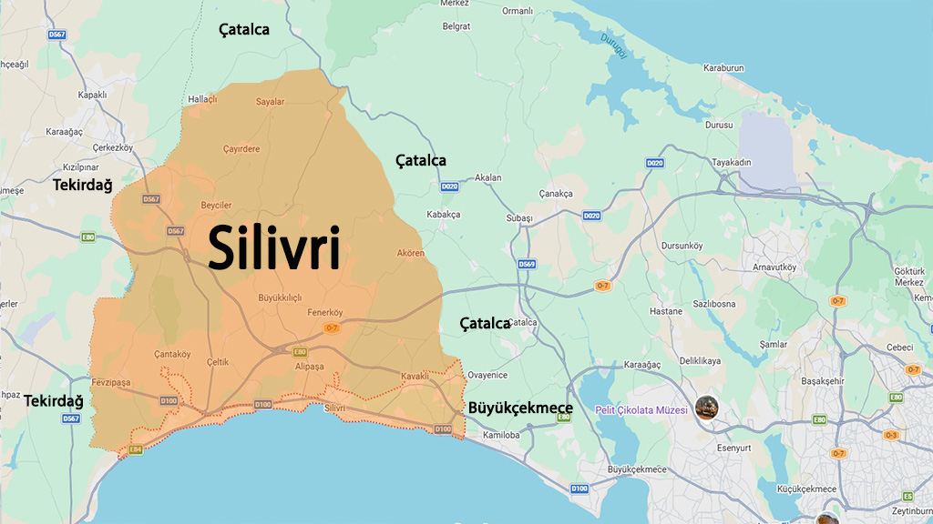 نقشه منطقه سیلیوری استانبول و مناطق اطراف برای بررسی موقعیت و خرید ملک در سیلیوری