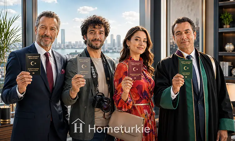 Turkish passport types including diplomatic, service, official and special passports (black, gray, red, green)